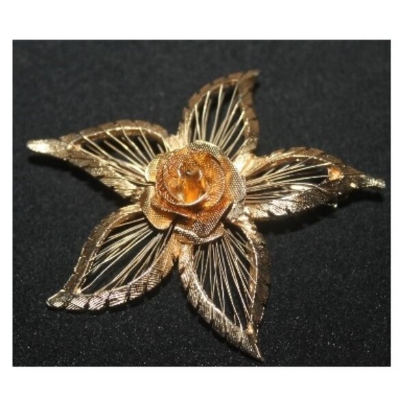 Vintage Antique 14K Yellow Gold 12 Gram Rose Floral Avant Garde Brooch Pin - Picture 1 of 7